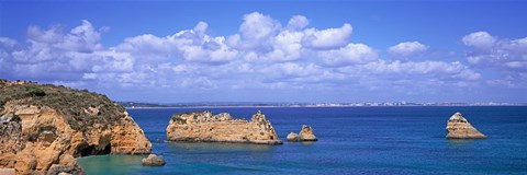 Framed Panoramic View Of A Coastline, Southern Portugal, Algarve Region, Lagos, Portugal Print
