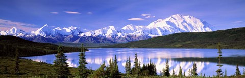 Framed Snow Covered Mountains, Mountain Range, Wonder Lake, Denali National Park, Alaska, USA Print