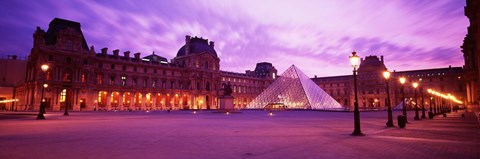 Framed Famous Museum, Sunset, Lit Up At Night, Louvre, Paris, France Print