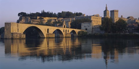 Framed Reflection of a palace on water, Pont Saint-Benezet, Palais Des Papes, Avignon, Provence, France Print