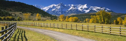 Framed Fence along a road, Sneffels Range, Colorado, USA Print