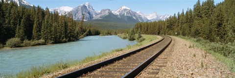 Framed Railroad Tracks Bow River Alberta Canada Print