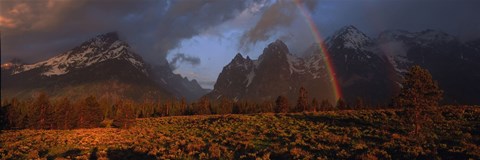 Framed Sunrise &amp; rainbow Grand Teton National Park WY USA Print