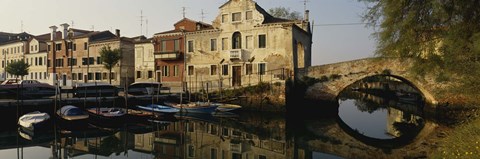 Framed Reflection of boats and houses in water, Venice, Veneto, Italy Print