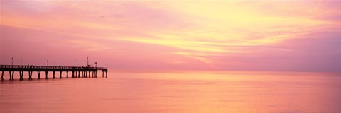 Framed Sunset At Pier, Water, Caspersen Beach, Venice, Florida, USA Print