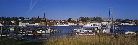 Framed Boats docked at the harbor, Flensburg Harbor, Munsterland, Germany Print