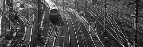 Framed High angle view of a train on railroad track in a shunting yard, Germany Print