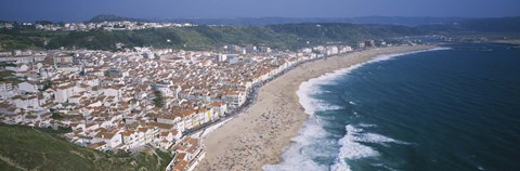 Framed High angle view of a town, Nazare, Leiria, Portugal Print