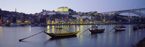 Framed Boats In A River, Douro River, Porto, Portugal Print