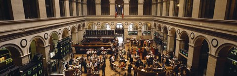Framed High angle view of a group people at a stock exchange, Paris Stock Exchange, Paris, France Print