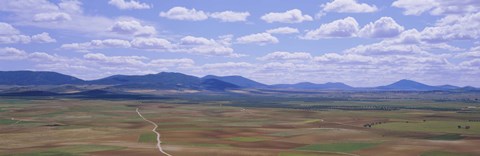 Framed High angle view of a dirt road passing through a landscape, Consuegra, La Mancha, Spain Print