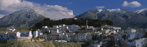 Framed High angle view of a village on a mountainside, Iznalloz, Granada, Andalusia, Spain Print