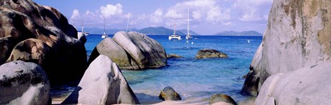 Framed Boulders on a coast, The Baths, Virgin Gorda, British Virgin Islands Print