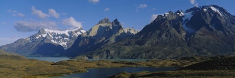 Framed Lake in front of mountains, Jagged Peaks, Lago Nordenskjold, Torres Del Paine National Park, Patagonia, Chile Print