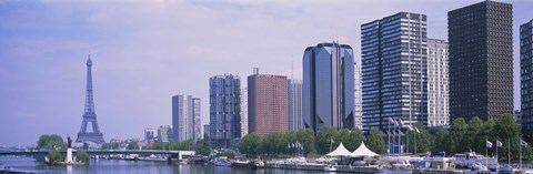 Framed Skyscrapers at the waterfront with a tower in the background, Seine River, Eiffel Tower, Paris, Ile-De-France, France Print