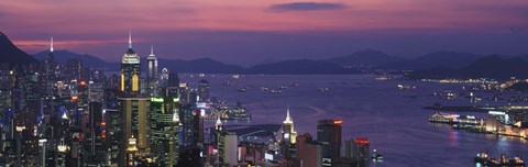 Framed Hong Kong with Pink and Purple Night Sky, China Print