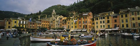 Framed Fishing boats at the harbor, Portofino, Italy Print