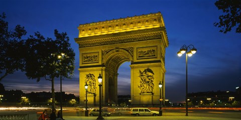 Framed Arc De Triomphe at night, Paris, France Print