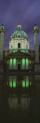 Framed Facade of St. Charles Church at Night, Vienna, Austria (vertical) Print
