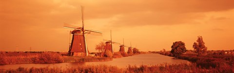 Framed Windmills in Holland (Sepia) Print