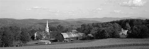 Framed High angle view of barns in a field, Peacham, Vermont (black and white) Print