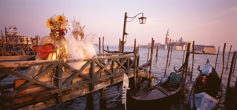 Framed Italy, Venice, St Mark&#39;s Basin, people dressed for masquerade Print