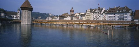 Framed Covered bridge over a river, Chapel Bridge, Reuss River, Lucerne, Switzerland Print