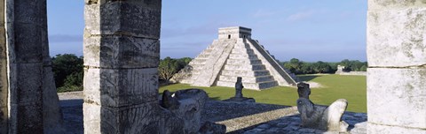 Framed Pyramid in a field, El Castillo, Chichen Itza, Yucatan, Mexico Print