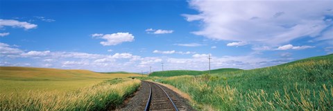 Framed Railroad track passing through a field, Whitman County, Washington State, USA Print