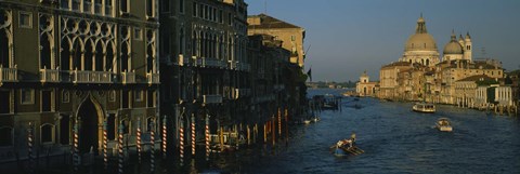 Framed High angle view of boats in a canal, Santa Maria Della Salute, Grand Canal, Venice, Italy Print