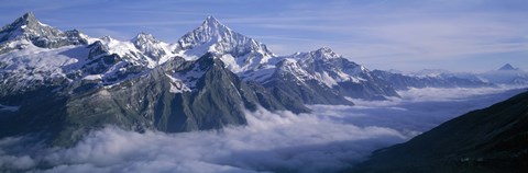 Framed Aerial View Of Clouds Over Mountains, Swiss Alps, Switzerland Print