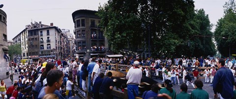 Framed Crowd at Festival of San Fermin, running of the bulls, Pamplona, Navarre, Spain Print