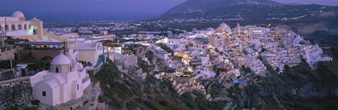 Framed Buildings, Houses, Night, Fira, Santorini Greece Print