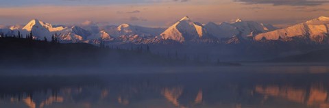 Framed Reflection of snow covered mountain range in the lake, Denali National Park, Alaska, USA Print