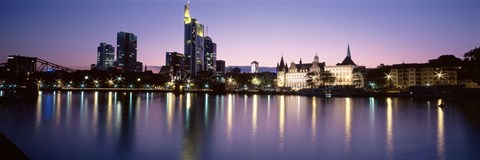 Framed Skyline In Evening, Main River, Frankfurt, Germany Print