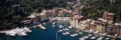 Framed High angle view of boats docked at a harbor, Italian Riviera, Portofino, Italy Print