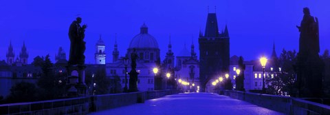 Framed Charles Bridge, Prague, Czech Republic, Bright Blue Print