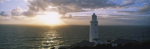 Framed Lighthouse in the sea, Trevose Head Lighthouse, Cornwall, England Print