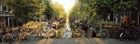 Framed Bicycles On Bridge Over Canal, Amsterdam, Netherlands Print