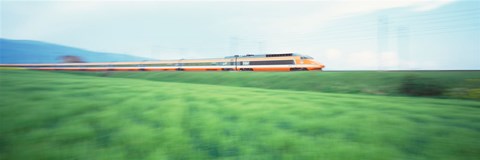 Framed TGV High-speed Train passing through a grassland Print