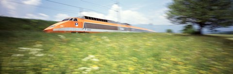 Framed TGV High-Speed Train Moving Through Hills, Blurred Motion Print