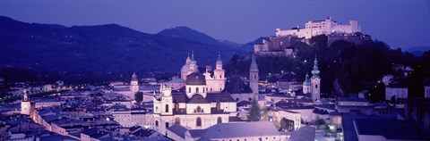 Framed Austria, Salzburg, Panoramic view of the city in dusk Print