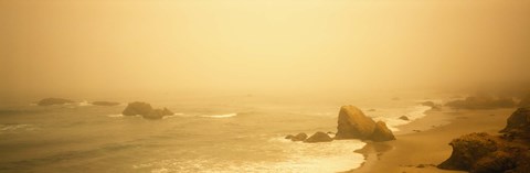 Framed Fog over the beach, Mendocino, California, USA Print