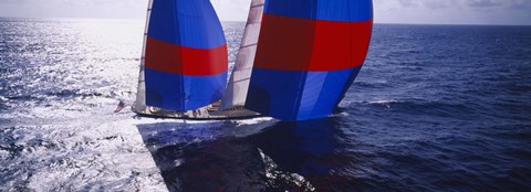 Framed High angle view of a yacht in the sea, Caribbean Print