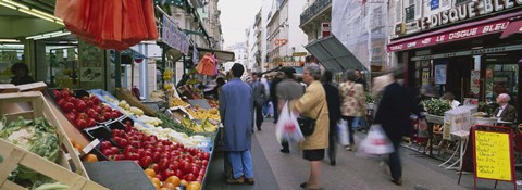 Framed Group Of People In A Street Market, Rue De Levy, Paris, France Print
