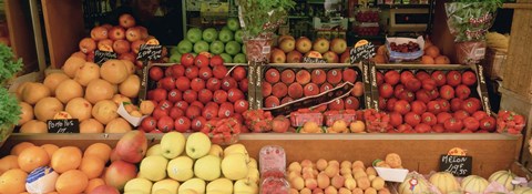 Framed Close-Up Of Fruits In A Market, Rue De Levy, Paris, France Print