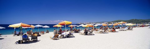 Framed Tourists on the beach, Porto Carras, Sithonia, Chalkidiki, Greece Print