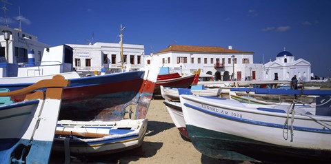 Framed Rowboats on a harbor, Mykonos, Greece Print