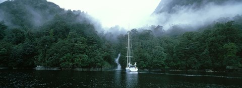 Framed Yacht in the ocean, Fiordland National Park, South Island, New Zealand Print