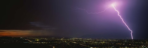 Framed Lightning Storm at Night Print